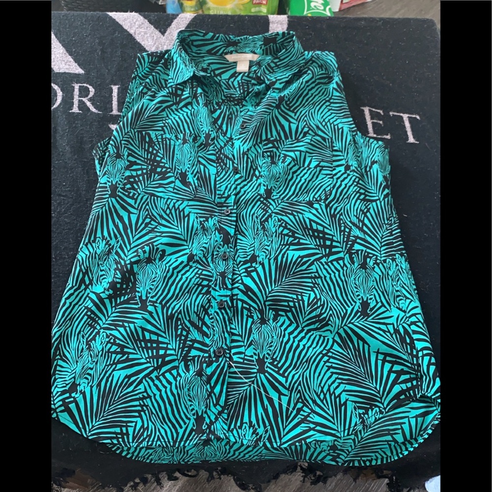 Green printed zebra tank collar banana republic